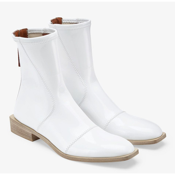 Fendi White Patent Neoprene Stretch Logo Sock Ankle Combat Chelsea Boot 36.5 - Picture 5 of 12